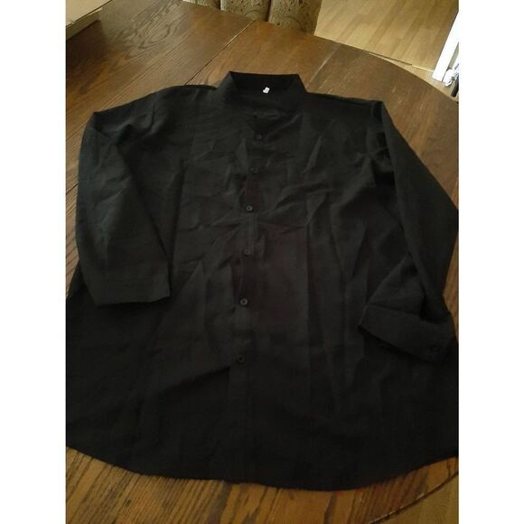 New 3XL Black Long Sleeve Button Front Short Blouse Collarless NWOT - Picture 1 of 3